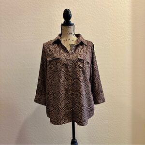 Croft & Barrow Brown Leopard Print Button Down Shirt